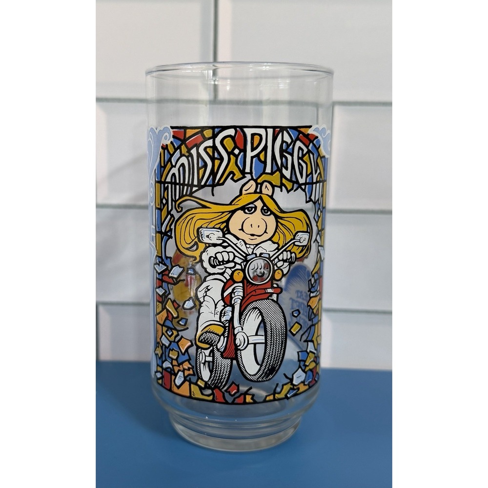 McDonald's Miss Piggy Muppets Glass Cup Tumbler, Clear Multicolor 1981 Original